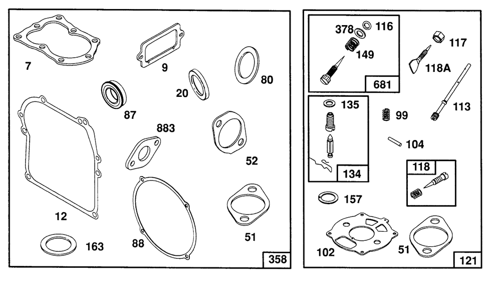Gasket Sets Diagram and Parts List for 82331-0538-XX  Briggs and Stratton Engine